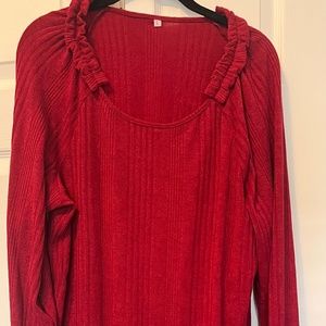 Rust Color Long Sleeve Women’s Sweater Ruffle Neckline Large Tunic